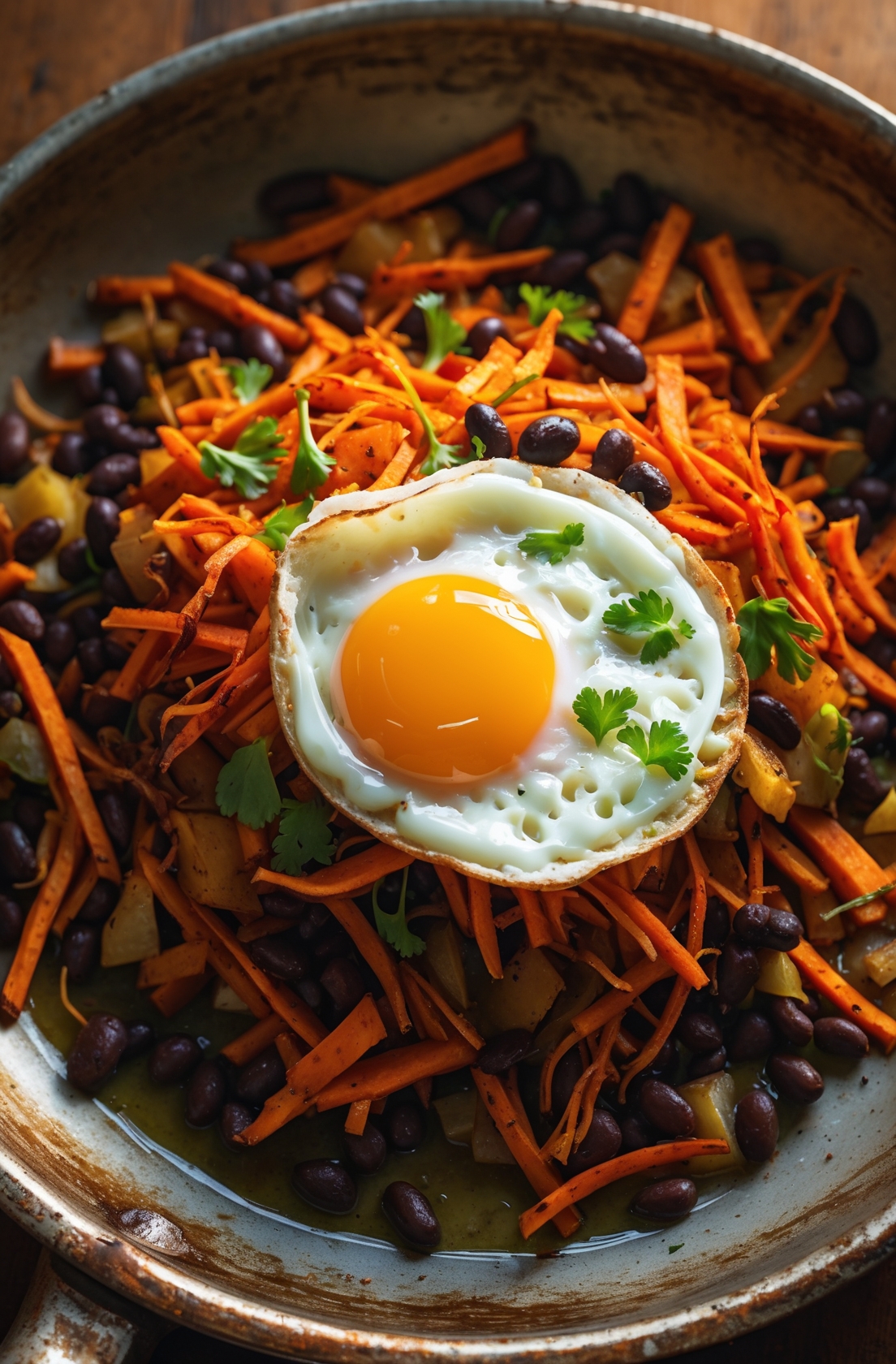 Breakfast Hash with Eggs and Beans